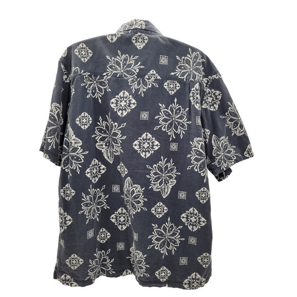 HP Honolua Gray White Floral Linen Short Sleeve Button Up Hawaiian Casual Shirt - Picture 3 of 13